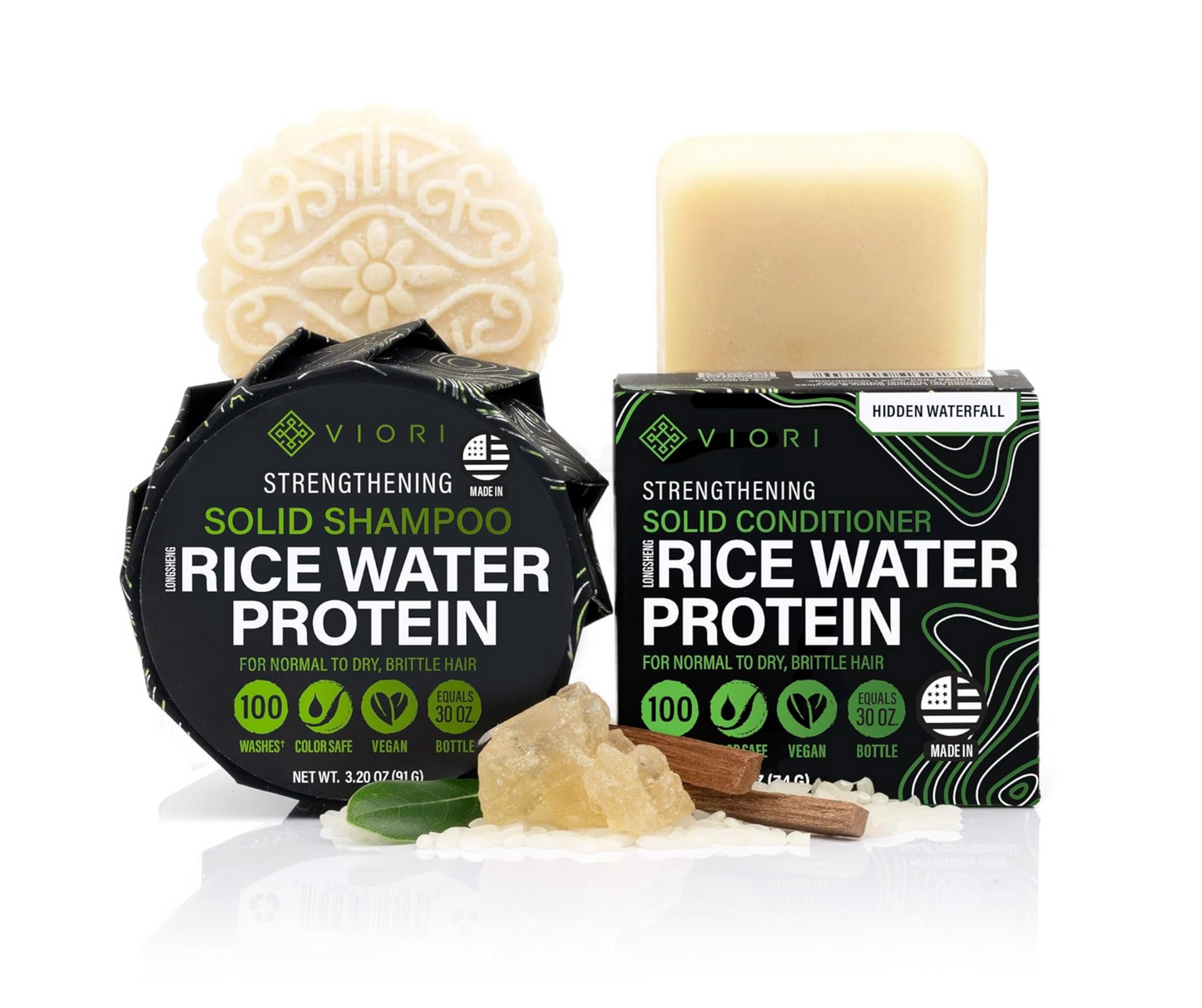 Viori Rice Water Protein Shampoo and Conditioner Bar Set