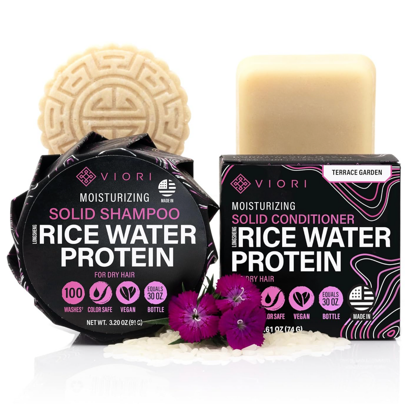 Viori Rice Water Protein Shampoo and Conditioner Bar Set